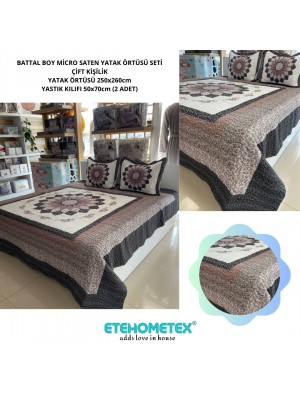 ETEHOMETEX ÇİFT KİŞİLİK KAPİTONELİ YATAK ÖRTÜSÜ SETİ GLORİA KAHVE 8696474231921